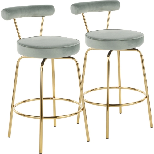 Rhonda 26" Counter Stool in Sage Green Velvet & Gold Metal (Set of 2)